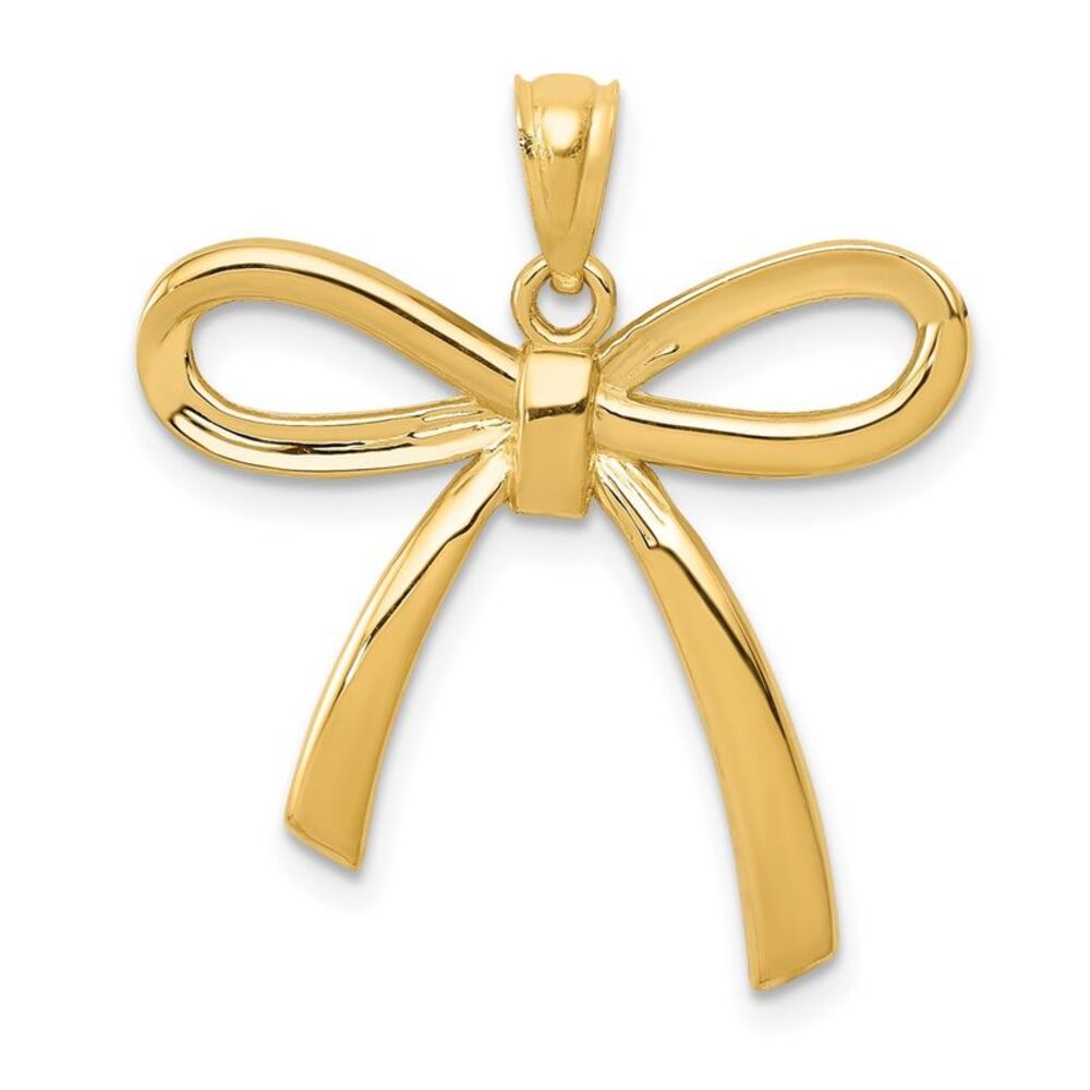 14k Yellow Gold Polished Ribbon Bow Pendant, 23mm (7/8 inch)